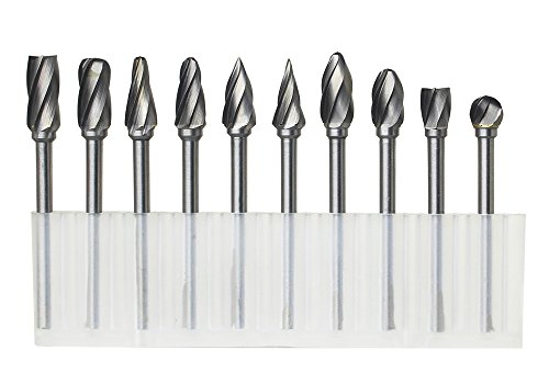 ZJchao 10 Pieces Tungsten Carbide Single Cut Rotary Burr with Larger Cutters for Woodworking, Carving, Engraving and Drilling (1/8")