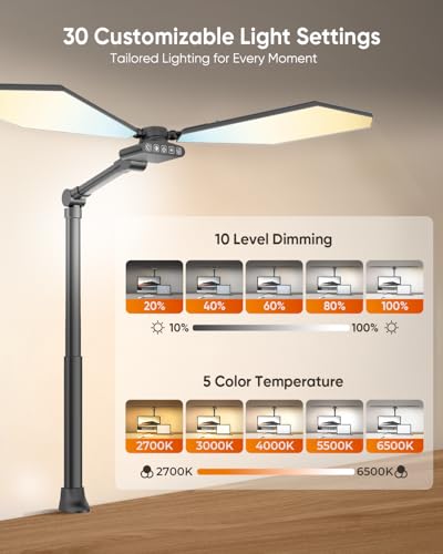 LED Desk Lamp with Clamp, 3600LM 448LEDs Ultra-Bright Desk Light with Remote Control, Office Lamp with Stepless Dimming, Color Temp & Memory, Study lamp for Desk and Workbench, Black
