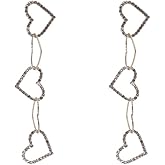 DIAMANTIO 18K Gold Plated Triple Heart Dangle Earrings with Cubic Zirconia & Crystal Accents – Elegant Hollow Heart Drop Statement Earrings for Women