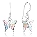 925 Sterling Silver Multi-Colored Mother of Pearl Shell Butterfly Dangle Hook Earrings