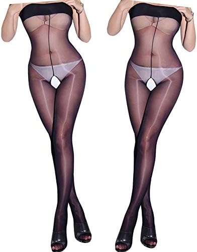 MILIAN Women's Crotchless Body Stocking - Off Shoulder Sheer Open Crotch Bodysuit