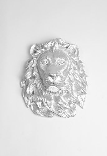 White Faux Taxidermy The Mufasa | Silver Resin Lion Head | Resin Hanging Wall Decor Sculpture | Animal Mounts | Trophy Taxidermy