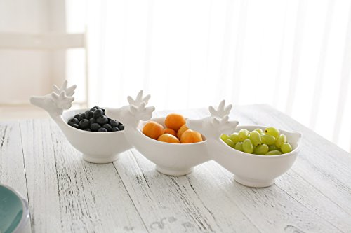 Chip and Dip Bowl Set Sauce Dipping Bowls, Ceramic Relish Dishes, Christmas Deer Decor