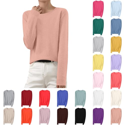 Sweaters for Women UK Jumpers for Women UK, Lightweight Long Sleeve Tunic Top with Round Neck, Soft Casual Everyday Pullover Layering, Cotton Jumpers