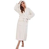 LYCY Womens Hooded Plush Long Robe, Soft Warm Fleece Bathrobe for Women Fluffy Cute Spa Robe