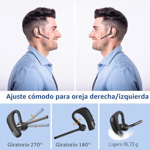 Bluetooth Headphones with CVC8.0 Dual Microphone Noise Cancellation, Pinganillo V5.0 Wireless Bluetooth Headset for Mobile iPhone Samsung Driving Office Business, Clear Chat