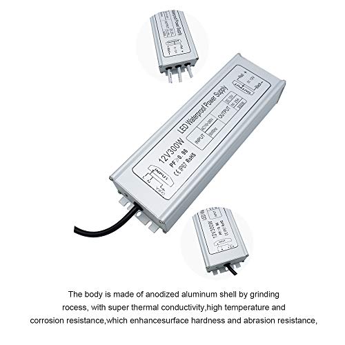 inShareplus LED Driver, 300W IP67 Waterproof Outdoor Power Supply,AC 90-265V to DC 12V 25A Low Voltage Transformer, Adapter with 3-Prong Plug for LED Light, Computer Project, Outdoor Use - Thumbnail 3
