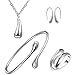 BOHG Jewelry Womens 925 Sterling Silver Plated Teardrop Bracelet Ring Earrings Pendant Necklace 4pcs Set