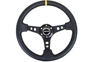 NRG Innovations NRG-RST-006BK-Y Reinforced Steering Wheel 350mm Sport Steering Wheel (3" Deep) Black Spoke With Round Holes/B