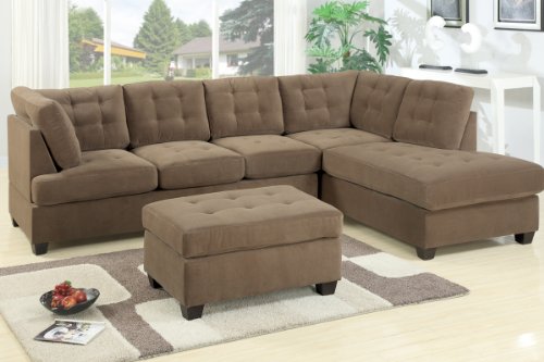 2 pc Truffle waffle suede fabric upholstered reversible sectional sofa with chaise lounger