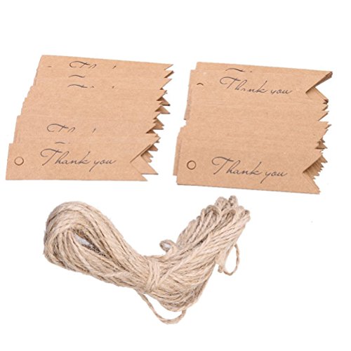 Tinksky 100pcs Thank you Letter Kraft Paper Wedding Party Festival Favor Gift Hang Label Luggage Tags with String- White