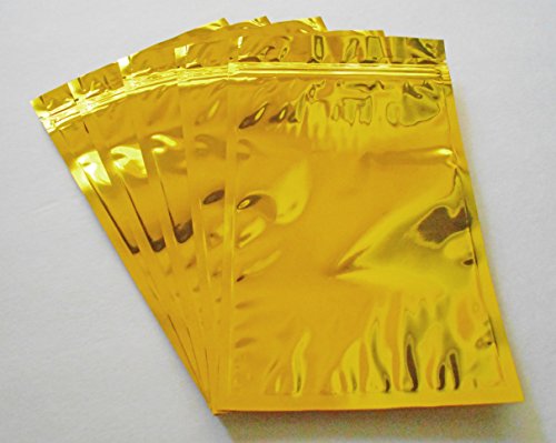 Gold Aluminum/foil Pouches, Mylar Ziplock Heat Seal Bags, Safe Food Storage, Smell Proof Product Packaging, Reusable Durable, Survivalist Baggies (Herbs Seeds Tea Coffee Snacks Pharma) (100, 4.75x7)