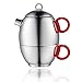 Minos Stunning Stainless Steel Teapot And Cup For One Set With Silicon Handle - 8.5 OZ Liquid Capacity - Hand-polished, Scratch, Wear and Tear Resistant Best for Serving Tea and Coffee