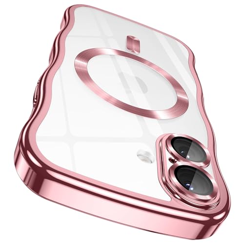 GVIEWIN for iPhone 17 Pro Max Case [Compatible with MagSafe][Upgraded Full Camera Protection][Cute Wave Frame] Plating Slim Shockproof Protective Magnetic Phone Case for 17 Pro Max 6.9'', Clear/Pink