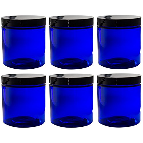 Cobalt Blue 8 oz PET (BPA Free) Plastic Jar (6 pack) + Labels