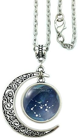 Glass Twelve Constellations Symbol Silver Moon Pendant Friendship Gift Necklace Sagittarius Zodiac Galaxy