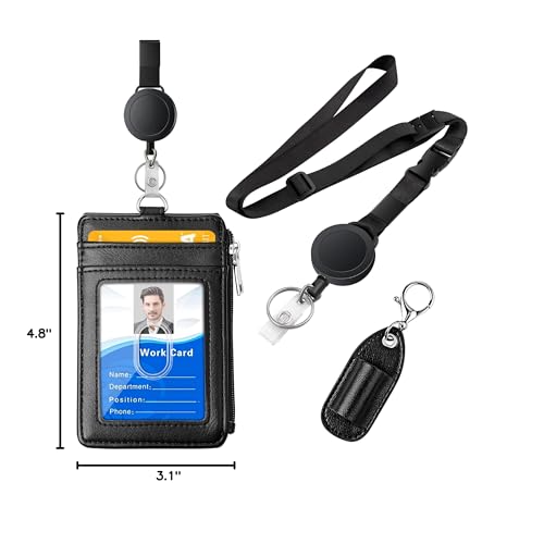 ELV Badge Holder With Zipper, PU Leather ID Badge Card Holder Wallet 5 Slots 1 Side Rfid Blocking Pocket 20 Inch Neck Lanyard Strap Offices Id School Driver Licence C5d70fad 92b7 4b43 8c6b A8a2ea2da625.27fa62d76d0d7f850b90345072ec34b1