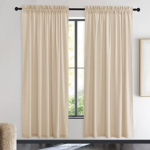 NICETOWN Beige Velvet Curtains 72 inches 2 Panels Set, Thermal Insulated Heavy Matt Rod Pocket Room Darkening Drapes, Privacy Protect Panels for Living Room Image