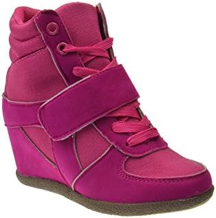 Spark 6 Little Girls Lace Up High Top Wedge Sneakers Fushia 1