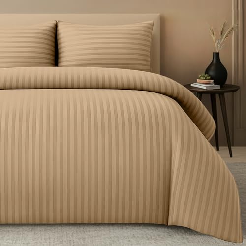 Pamposh Satin Stripe Double Duvet Set - Premium Hotel Quality Quilt Cover Bedding Sets - Hypoallergenic Ultra Soft Microfiber Bed Linen — image 1