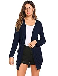 SimpleFun - Sudadera para mujer, manga larga, ligera, parte delantera abierta, larga, con bolsillos