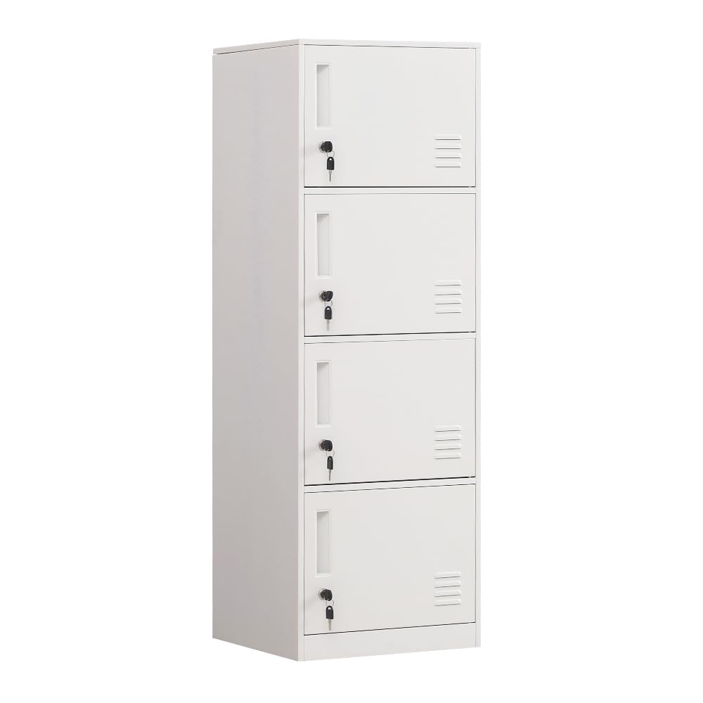 3-Door Metal Storage Locker – Steel Vertical Cabinet For Kids Room, School, Office, Stackable, Anti-Falling Device (Red, 3D)