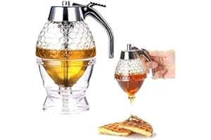 8Oz Honeycomb Squeeze Honey Dispenser, Silver Drip-Free Syrup Dispenser with Stand for Kitchen Use