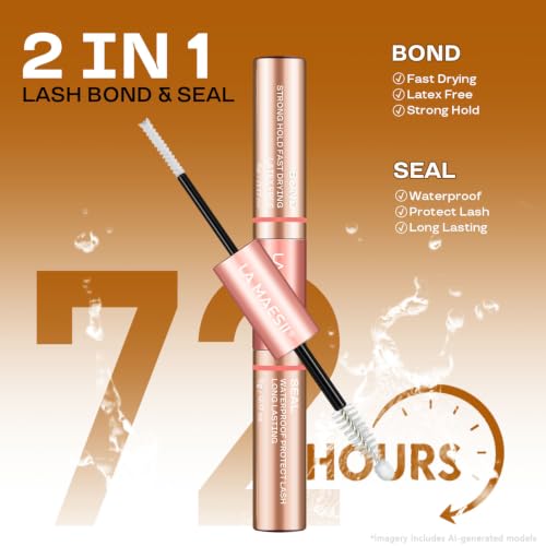 LA MAESII Lash Glue Bond and Seal Clear, Lash Cluster Glue, 2 in 1 Bond & Seal Waterproof, Eyelash Glue Strong Hold Lash Adhesive, Latex Free, 10ml (Clear)