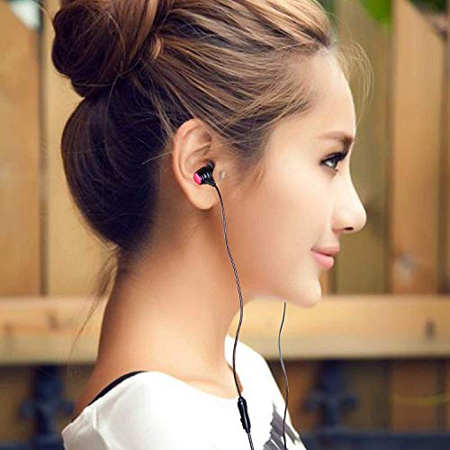 Wired Headphones, BYZ Earbuds with Mic, Stereo Wired Earphones, Tangle Free Cable, Ergonomic Design, 3.5mm Jack, Black+Red