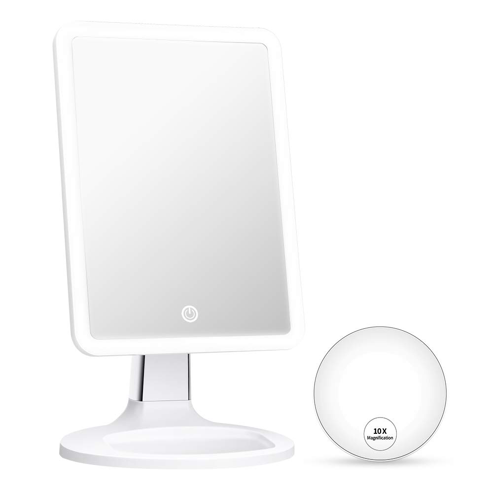 KEDSUM 16 Inch Large Lighted Makeup Mirror with 2x Magnification, Dimmable Magnifying Light Up Mirror with 10x Detachable Spot Mirror, Touch Switch, Free Rotation, Dual Power Supply