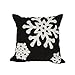 Hupplle Canvas Cotton Embroidery Throw Covers Christmas Snow Square Throw Pillow Covers Black