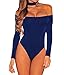 Shawhuwa Womens Stylish Choker Long Sleeve Off Shoulder Party Bodysuit M Blue