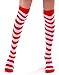 Women's Extra Long Striped Socks Over Knee High Opaque Stockings (Red & White)