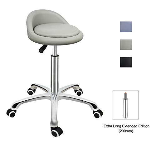 Grace & Grace Professional Gilder Series with Backrest Comfortable Seat Rolling Swivel Pneumatic Adjustable Heavy Duty Stool for Shop, Salon, Office and Home (Classic Steel Base, Beige)