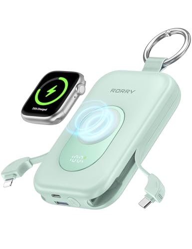 RORRY Powerbank,Power Bank 20000mAh 30W PD Schnellladen,Portable Charger mit 2 Integrierten Kabeln, Externer Handyakku mit Schlüsselanhänger, Reise-Es