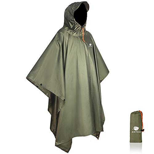 Anyoo Waterproof Rain Poncho Lightweight Reusable Hiking Hooded Coat Jacket for Outdoor Activities