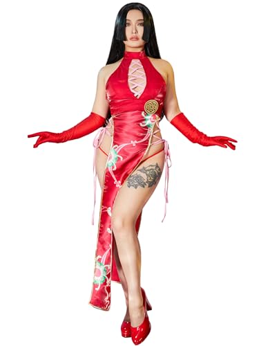 Mobbunny Women's Cheongsam Style Halter High Slit Dress Outfit Anime Cosplay Costume Halloween