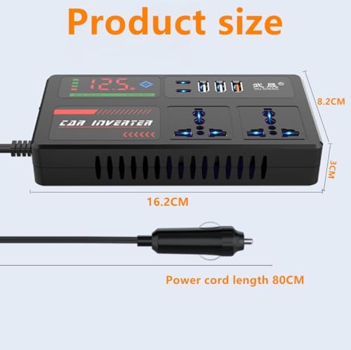 200W Car Power Inverter, DC 12/24V to 220V AC Converter with 3 USB 2 Type-C Ports, LED Screen Display, Switch Control for Cars SUV Truck