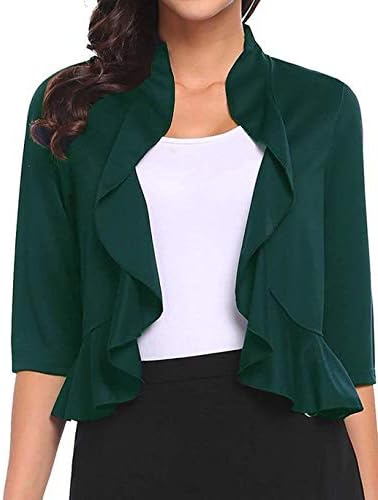 Women's 3/4 Sleeve Cropped Bolero Shrug Open Front Cardigan (Blue