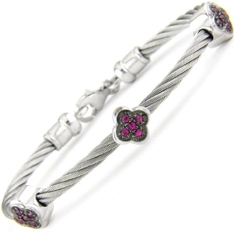 Sterling Silver Ruby Bangle with White Color Stailness Steel Cable