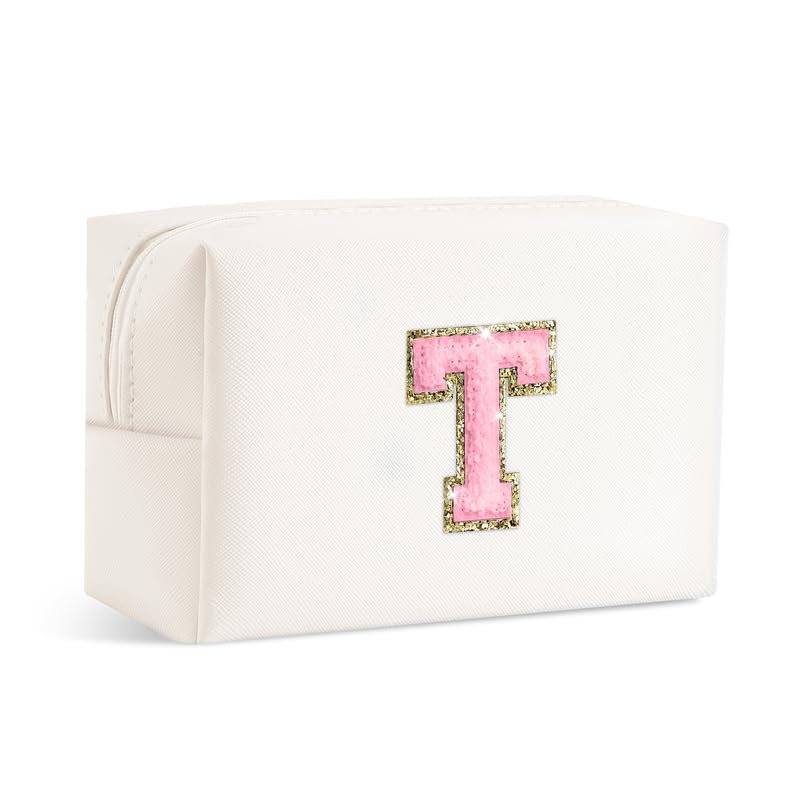 SEFORICO Small Makeup Bags for Women - Waterproof Leather Cosmetic Bag A-Z Personalized Bag Portable Travel Women's Purse Girls Gifts