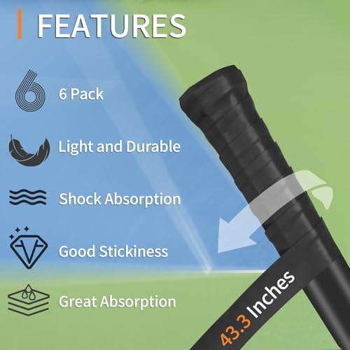 LBOYLOVE® Tennis Racket Grip Tape, 6 Pack Precut Anti Slip Tennis Grip Tape, Super Absorbent Dry Feel Tennis Grips Overgrip for Tennis, Pickleball