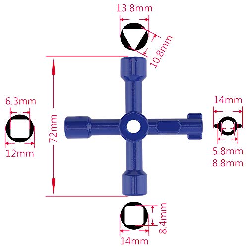ChgImposs Multi-function Key Wrench, 4 In 1 Universal Inside Cross Triangle Plumber Blue Key Wrench for Electric Control Cabinet Train Elevator