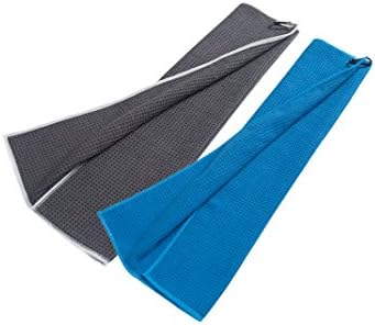 Microfiber Deep Waffle Weave Golf Towel 2 pack，Light Weight &amp; Quick Drying. Best for Cleaning all types of Clubs, Irons &amp; Drivers.(Blue &amp; Gray 16"x21")