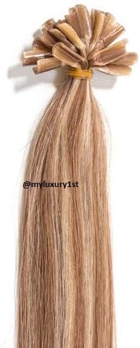 100 Strands 20" Remy Keratin Protein Nail U Tip Fusion Hair Extensions #12/613 Golden Brown Bleach Blonde Mix