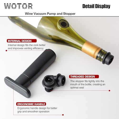 WOTOR Wine Saver Vacuum Pump with 4 Stoppers, Wine Preserver, Black photo 9