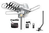 Vilso TV Antenna Outdoor Amplified - Motorized 360 Degree Rotation - Digital HDTV Antenna - 150 Miles Range - Wireless Remote (With Mount Pole)