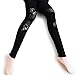 Women Black Lace Floral Mesh Sheer Leather Inset Footless Legging Pant