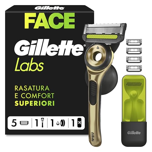 Gillette Labs Champion Gold Edition Mens Wet Razor with Cleaning Element - Includes 1 Handpiece, 1 Spare Blades, and Wall Mount for Easy Bathroom Storage