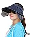 Obosoyo Women's Beach Sun Visor Solid Wide Brim Summer Sun Hat with Retractable Visor Navy One Size